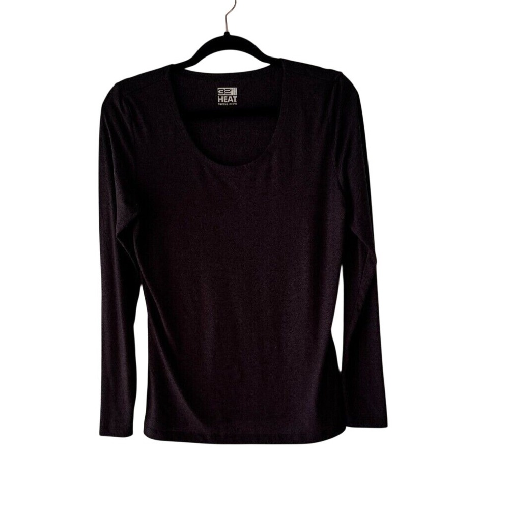 32 Degrees Heat Womens Black Long Sleeve Base Layer Scoop Neck Top Large